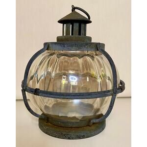 Vintage Nautical Ribbed Glass Onion Lantern Rusty Crusty Brown Tinted Glass